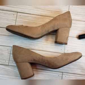 Libby Edelman "Jenna" suede-like tan Chunky-Heeled shoes size 6 (sy211)